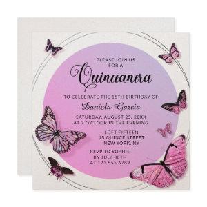 Pink Butterfly Shimmer Modern Quinceañera