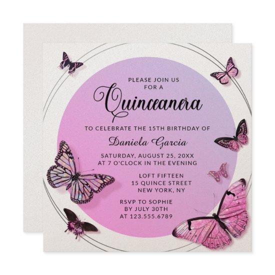 Pink Butterfly Shimmer Modern Quinceañera