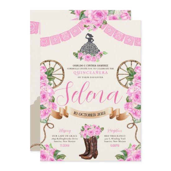 Pink Charro Quinceanera Papel Picado Western Rose