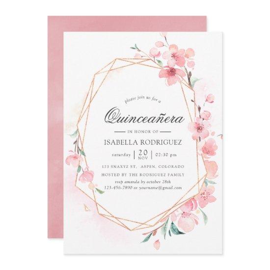 Pink Cherry Blossom Geometric Spring Quinceañera