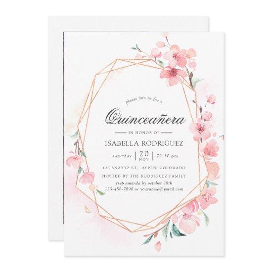 Pink Cherry Blossom Geometric Spring Quinceañera