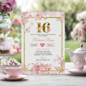 Pink Cherry Blossom Sakura Gold Quinceañera