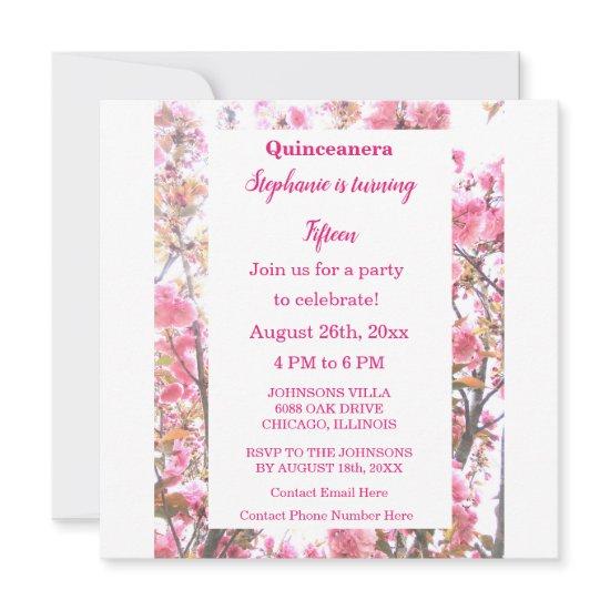 Pink Cherry Floral Quinceanera Fifteenth Birthday
