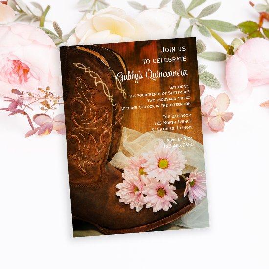 Pink Daisies Cowboy Boots Quinceanera Barn Party