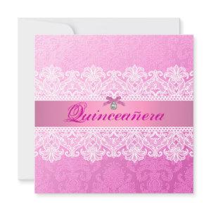 Pink Damask Quinceanera Birthday Invite