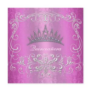 Pink Damask Quinceanera Diamond Tiara Invite