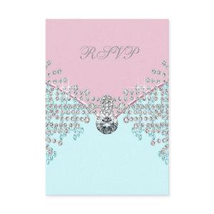 Pink Diamond Teal Blue Sweet Sixteen Birthday RSVP
