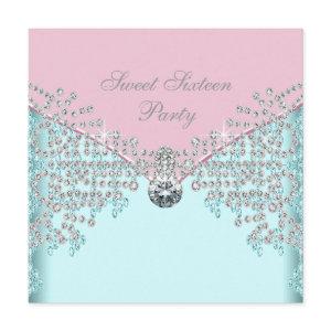 Pink Diamonds Teal Blue Sweet Sixteen Birthday