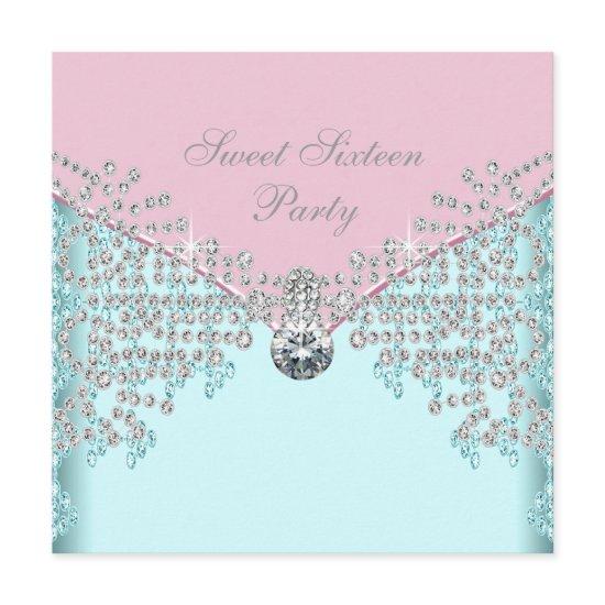 Pink Diamonds Teal Blue Sweet Sixteen Birthday