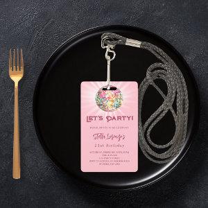 Pink disco party birthday  badge