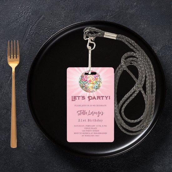 Pink disco party birthday  badge