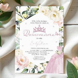 Pink Dress Boho Floral Frame Quinceañera Spanish