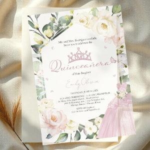 Pink Dress Butterfly Boho Floral Frame Quinceañera Vellum
