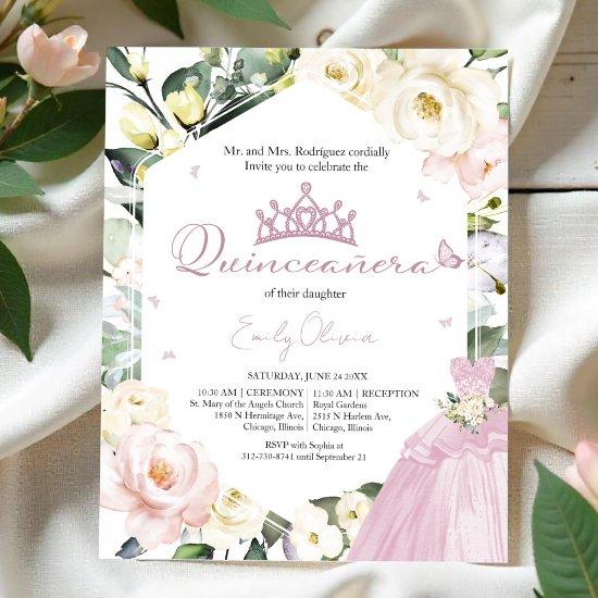 Pink Dress Butterfly Floral Quinceañera