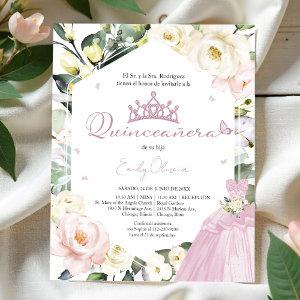 Pink Dress Floral Quinceañera Spanish