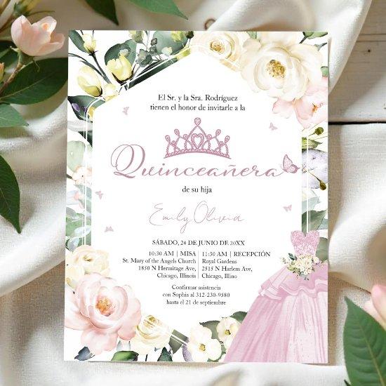 Pink Dress Floral Quinceañera Spanish