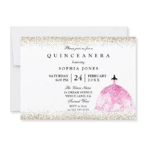 Pink Dress Gold Glitter Quinceanera