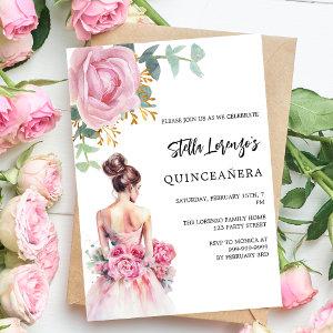 Pink dress rose floral Quinceanera luxury