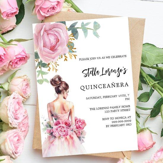 Pink dress rose floral Quinceanera luxury