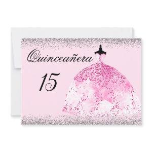 Pink Dress Silver Confetti Quinceanera