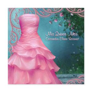 Pink Dress Teal Blue Pink Roses Quinceanera