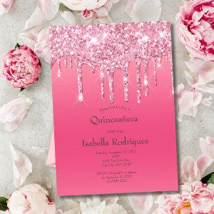 Pink Dripping Glitter Quinceañera 15th Birthday