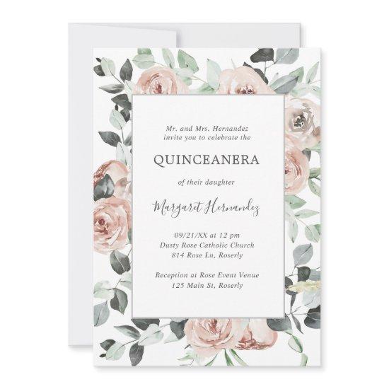 Pink Dusty Rose Floral Quinceanera