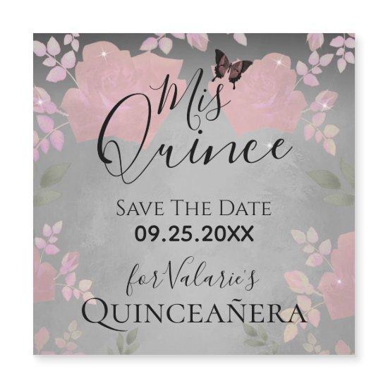 Pink Fancy Roses Quinceanera Pink Save the Date