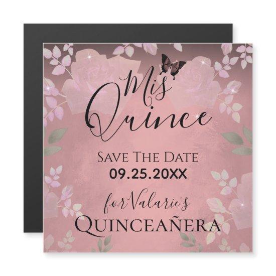 Pink Fancy Roses Quinceanera Pink Save the Date Ma