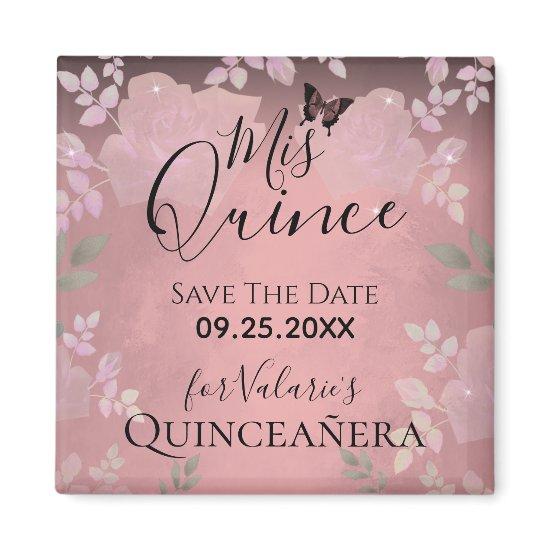 Pink Fancy Roses Quinceanera Pink Save the Date Magnet
