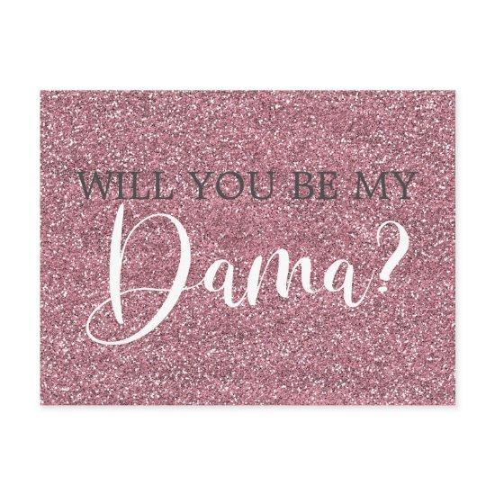 Pink Faux Glitter Quinceanera Dama Proposal  Postcard