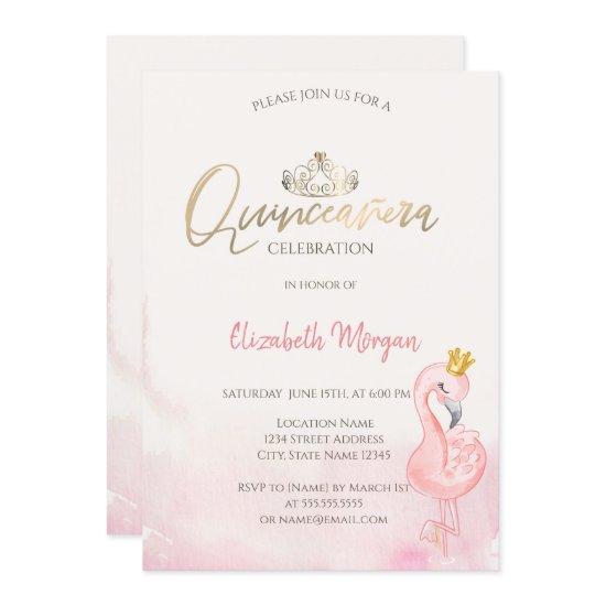Pink Flamingos Gold Tiara Quinceañera
