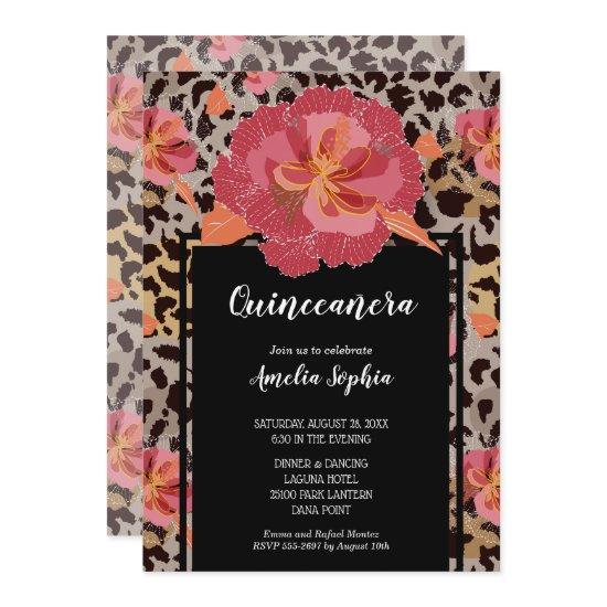 Pink Floral Animal Print Quinceañera