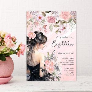 Pink Floral Black Gown 18th Birthday