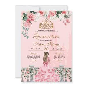 Pink Floral & Gold Princess Fairytale Quinceanera