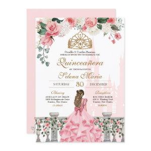 Pink Floral & Gold Princess Fairytale Quinceanera