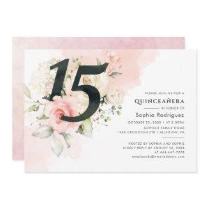 Pink Floral Greenery Quinceanera 15th Birthday