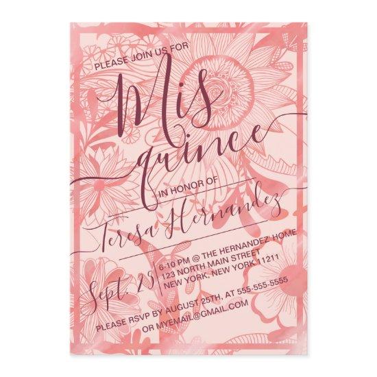 Pink Floral Illustration Watercolor Quinceañera