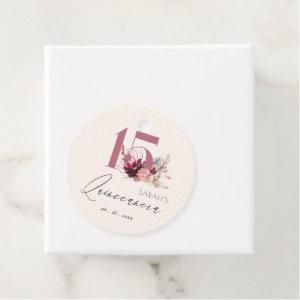 Pink Floral Pampas Grass Quinceanera 15th Birthday Favor Tags