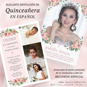 Pink Floral Photo Quinceañera  Spanish