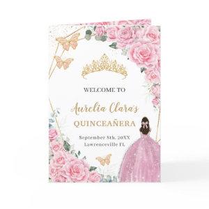 Pink Floral Princess Quinceañera Order of Events  Program
