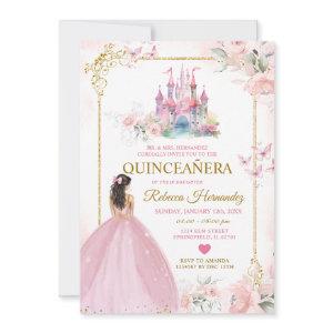 Pink Floral Princess Royal Castle Gold Quinceañera