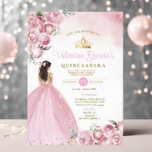 Pink Floral Quinceañera 15 Anos Flowers Gold Crown