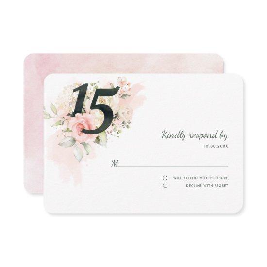 Pink Floral Quinceanera 15th Birthday Party RSVP Card