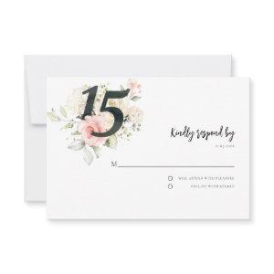 Pink Floral Quinceanera 15th Birthday Script RSVP Card