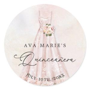 Pink Floral Quinceañera Birthday Classic Round Sticker