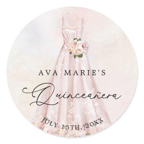 Pink Floral Quinceañera Birthday Classic Round Sticker