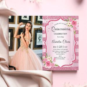 Pink Floral Quinceañera Birthday Photo