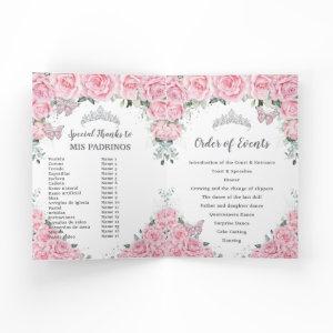 Pink Floral Quinceañera Order of Events Padrinos  Program