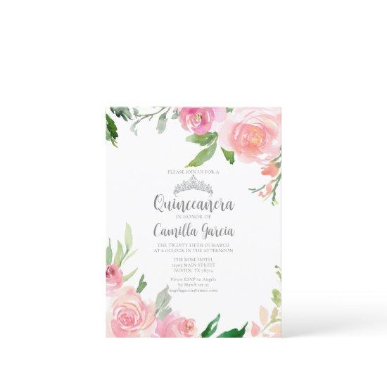 Pink Floral Quinceañera Silver Tiara  Postcard